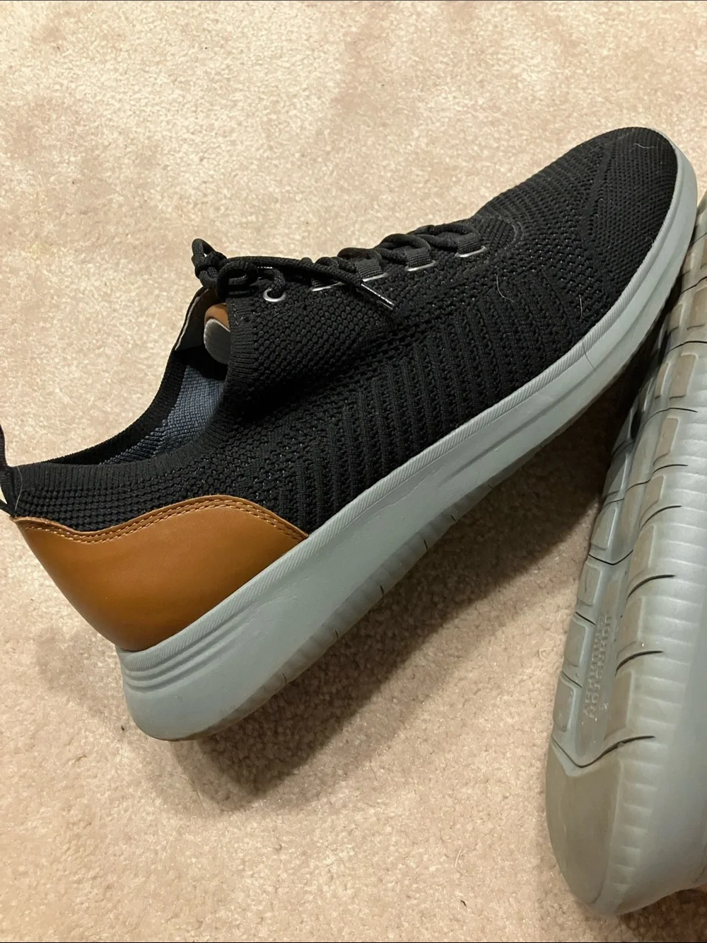 Johnston & Murphy Amherst Black Knit Sneakers with Brown Heel Accent